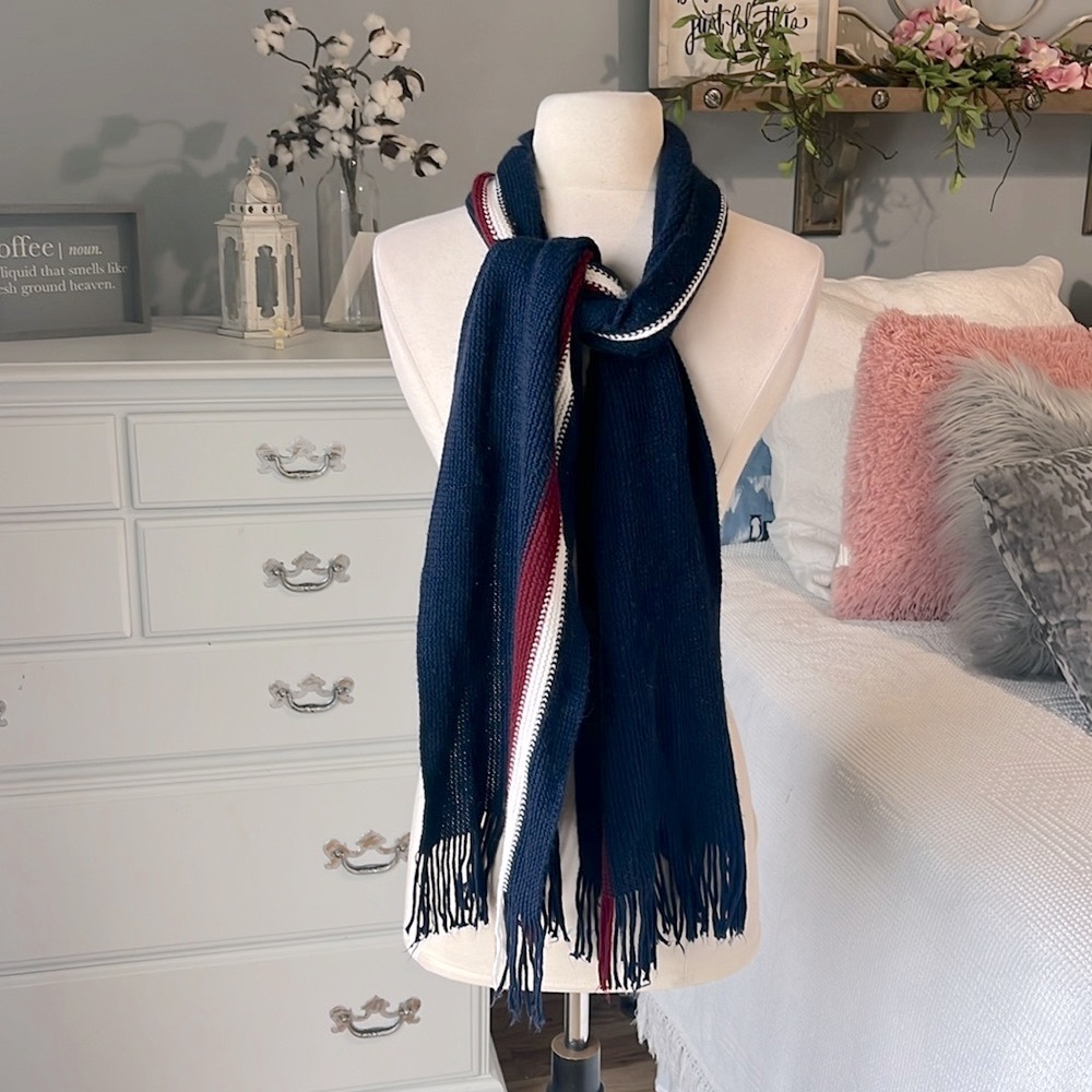 Gekko USA New York Navy Blue Burgundy Red Womens Mens Knit Winter Scarf Crochet